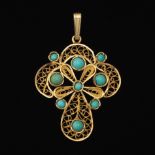 Ladies' Gold and Turquoise Filigree Cross