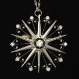 Ladies' Retro Italian Gold and Diamond Starburst Pin Brooch/Pendant on Chain