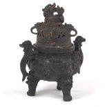 Chinese Patinated Bronze Dragon Incense Burner, Apocryphal Qianlong Mark