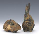 Gilt and Enamel Cast Iron Pair of Rabbit Cabinet Sculptures