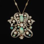 Ladies' Ciani Italian Gold, Opal and Diamond Pin Brooch/Pendant on Chain