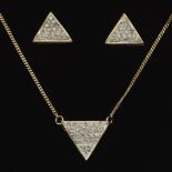 Gold and Diamond Triangle Pendant and Earrings