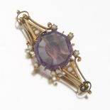 Victorian Gold, Amethyst and Seed Pearl Brooch