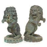 A Pair of Bronze Lion Garden Sculptures by Erik Kramer (American, 20th Century)