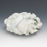 Chinese Large Carved White, Green and Lavender Jade Cabbage Sculpture