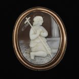 Victorian Gold and Carved Cameo of St. John the Baptist Pin Brooch, Original Presentation Box