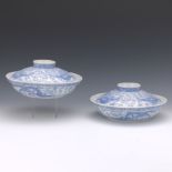 Pair of Chinese Porcelain Blue Enameled Dragon Bowls and Lids