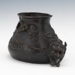 Japanese Bronze Incense Burner in Form of Money Pouch with Hannya Mask Netsuke, ca. Late Meiji