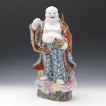 Chinese Large Porcelain Happy Buddha with Dragon Sculpture, Fujian Province, ca. Late Qing Dynasty/