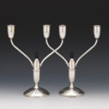 A Pair of Art Deco Sterling Silver and Bakelite Candle Holders, Gorham