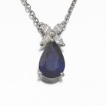 Platinum Sapphire and Diamond Pendant with Chain