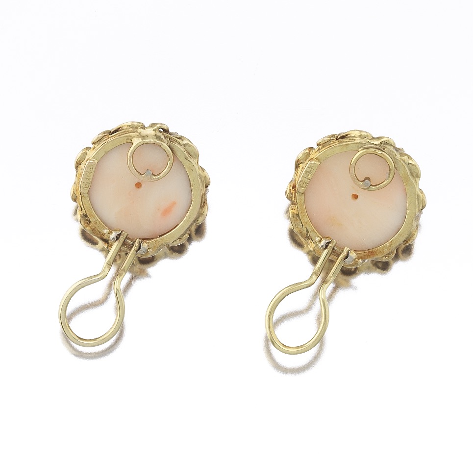 Ladies' Gold and Angel Skin Coral Pair of Ear Clips - Image 5 of 5