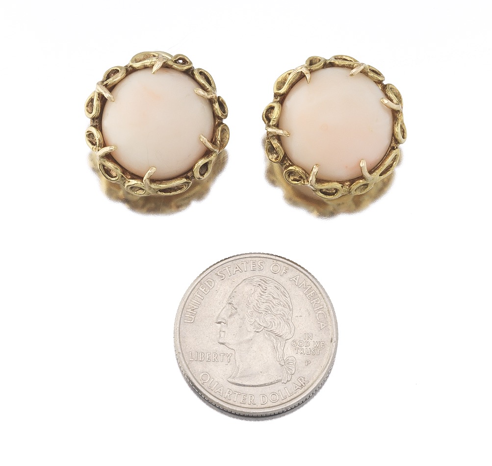 Ladies' Gold and Angel Skin Coral Pair of Ear Clips - Image 2 of 5