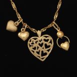 High Carat Gold Diamond Cut Chain and Gold Heart Charms