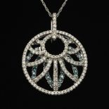 Ladies' Gold, Blue and White Diamond Palm Design Pendant on Chain