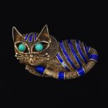 Silver Cat with Enamel Stripes and Turquoise Bead Eyes