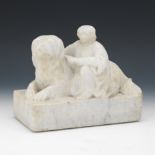 American Primitive Carved White Marble Sculptural Grouping, ca. Second Half 19th century