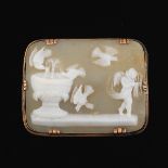 Victorian Gold and Carved Cameo of Cupid and Doves Pin/Brooch