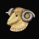 A Gold and Diamond Ram Brooch