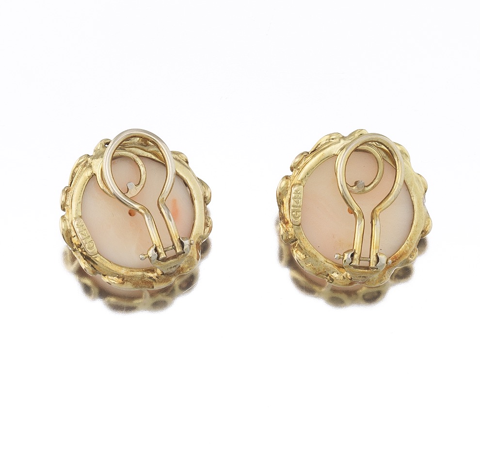 Ladies' Gold and Angel Skin Coral Pair of Ear Clips - Image 4 of 5