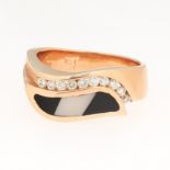 Ladies' Solid Rose Gold, Mother-of-Pearl, Black Onyx and Diamond Ring