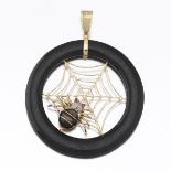 Gold, Ruby, Diamond, Mother-of-Pearl and Black Onyx Spider Web Pendant