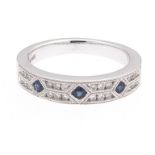 Ladies' Gold, Diamond and Blue Sapphire Band