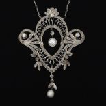 Ladies' Edwardian Platinum, Diamond and Seed Pearl Necklace