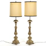 Louis XV Style Repousse Prickets Converted to Lamps