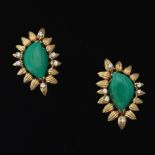 Ladies' Darrah Cooper Gold, Carved Turquoise and Diamond Pair of Ear Clips