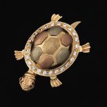 Charming Tri-Color Gold, Ruby and White Stone Articulated Baby Turtle Pendant