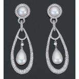 A Pair of Diamond and Pearl Earrings