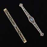 Two Victorian Gold, Platinum and Blue Sapphire Bar Pins