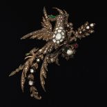 Georgian Oversized Diamond and Garnet Bird of Paradise Brooch