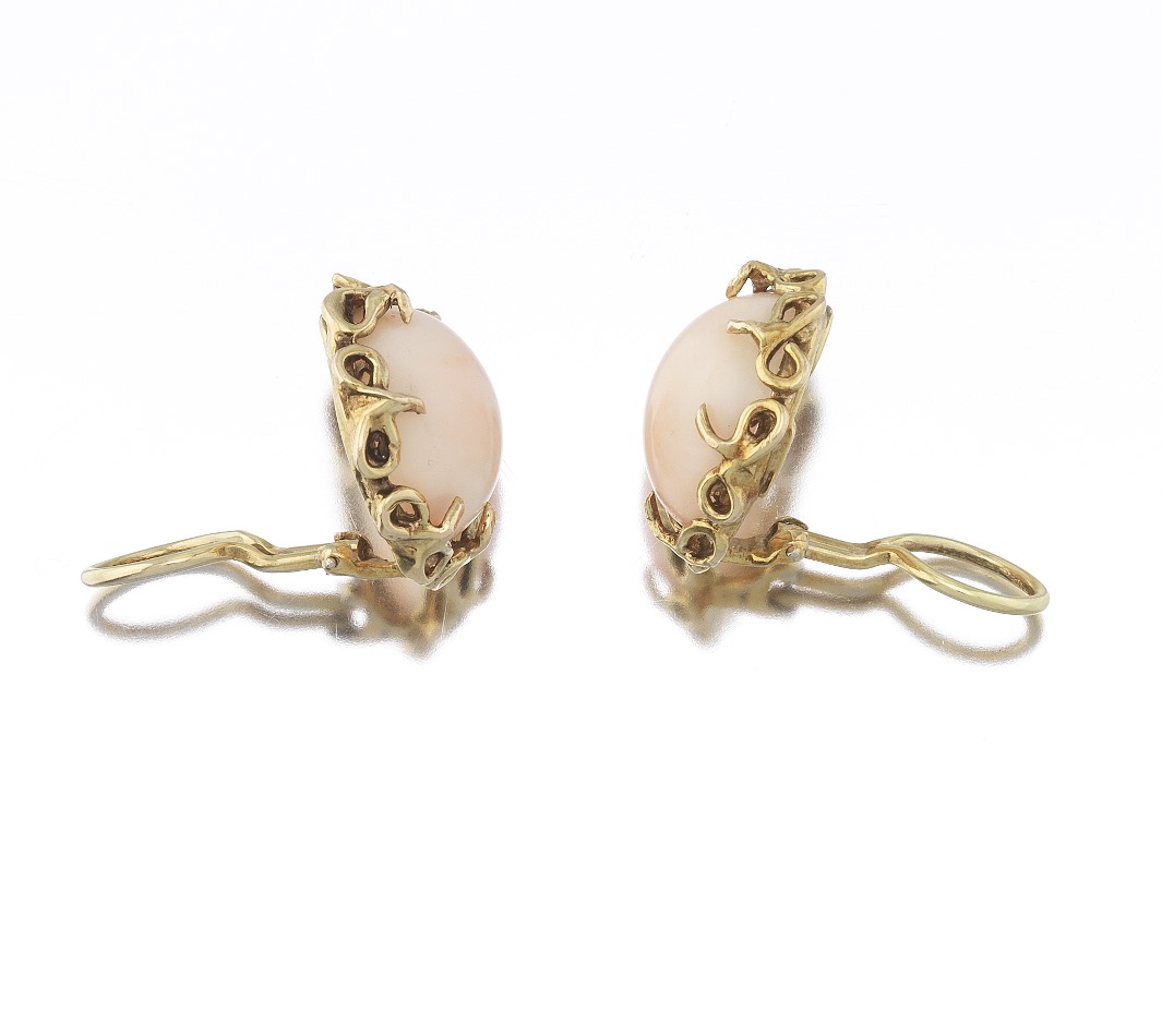 Ladies' Gold and Angel Skin Coral Pair of Ear Clips - Image 3 of 5