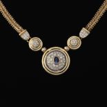 Ladies' Italain Gold, Diamond and Blue Sapphire Necklace