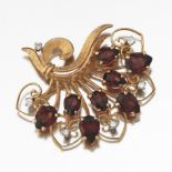 Ladies' Gold, Garnet and Diamond Floral Spray Pin/Brooch