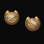 Ladies' High Carat Gold Pair of Lucky Horse Shoe Earrings with Clear Stones