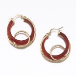 Ladies' Gold and Carnelian Color Tubular Pair of Hoop Earrings
