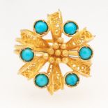 Ladies' Gold and Turquoise Floral Ring