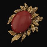 Gold, Coral and Diamond Oversized Pin/Brooch