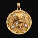 Impressive Oversized Gold and Diamond Pisces Constellation Pendant