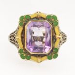 Ladies' Art Nouveau Gold, Enamel and Amethyst Ring