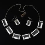 Retro Sterling Silver and Quartz Necklace and Matching Earrings