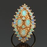 Ladies' Gold and Opal Navette Cluster Ring