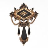 Ladies' Victorian Gold, Black Onyx and Seed Pearl Pin/Brooch