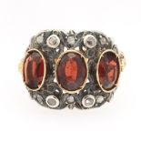 Ladies' Victorian Gold Topped with Silver, Diamond and Garnet Ring