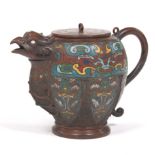 Chinese Bronze Champleve Phoenix Teapot