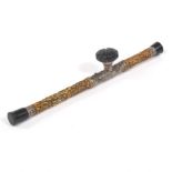 Chinese Silver Color on Copper, Ebony, Ivorine, and Carved Hardstone Opium Pipe