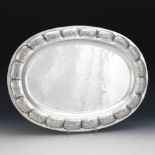 Feisa Mexico Sterling Silver Hand Hammered Rose Design Border Oval Tray